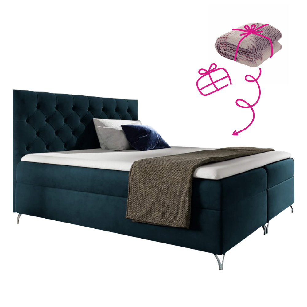 Boxspring ágy, 160x200, sötétkék Velvet szövet, GULIETTE + ajándék