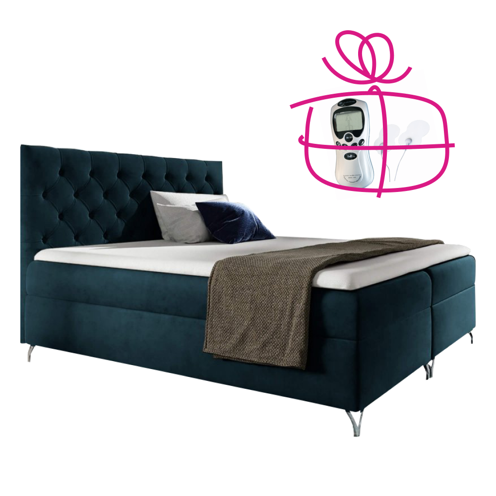 Boxspringová postel, 180x200, tmavě modrá látka Velvet, GULIETTE + dárek