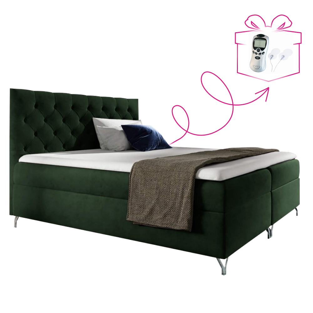 Boxspring ágy, 120x200, zöld velvet szövet, guliette + ajándék