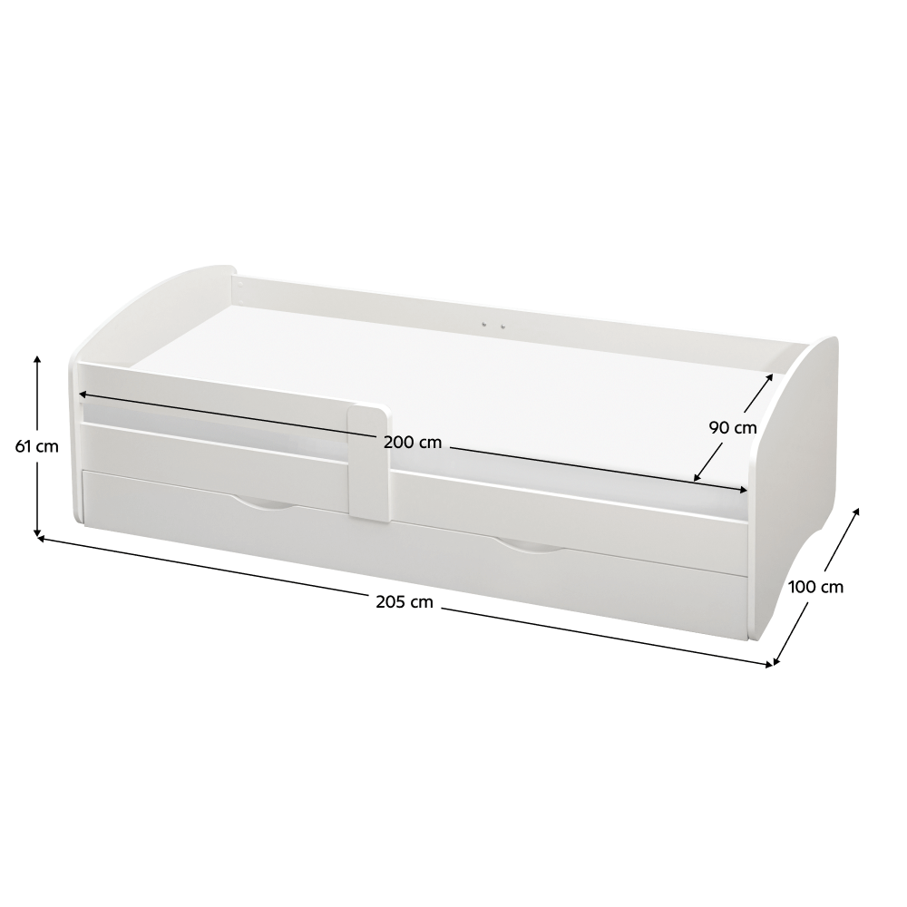Ágy ráccsal és tárolóhellyel 90x200, fehér, COCOLINO