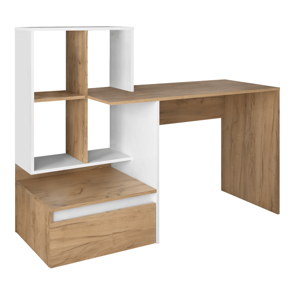 Számítógépasztal, artisan tölgy/fehér, NEREO NEW