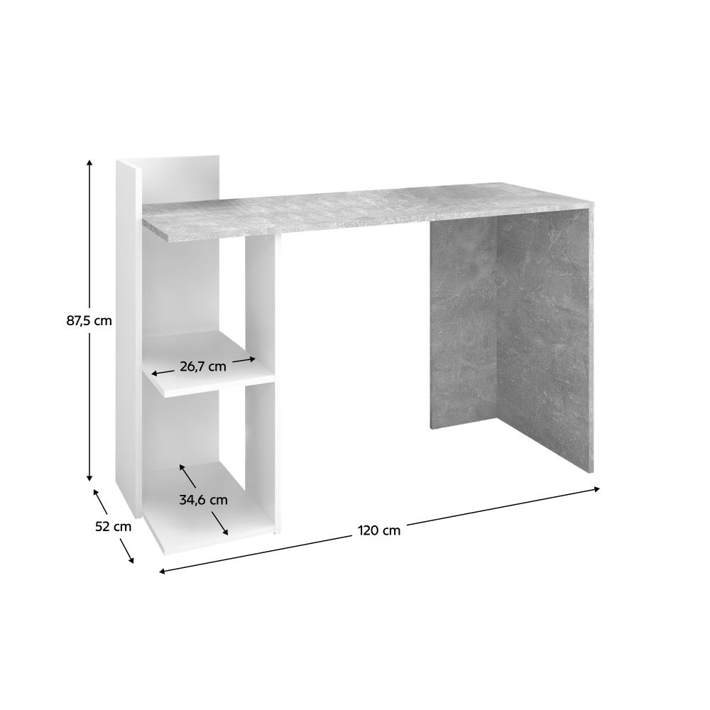 Számítógépasztal, beton/fehér, ANDREO NEW