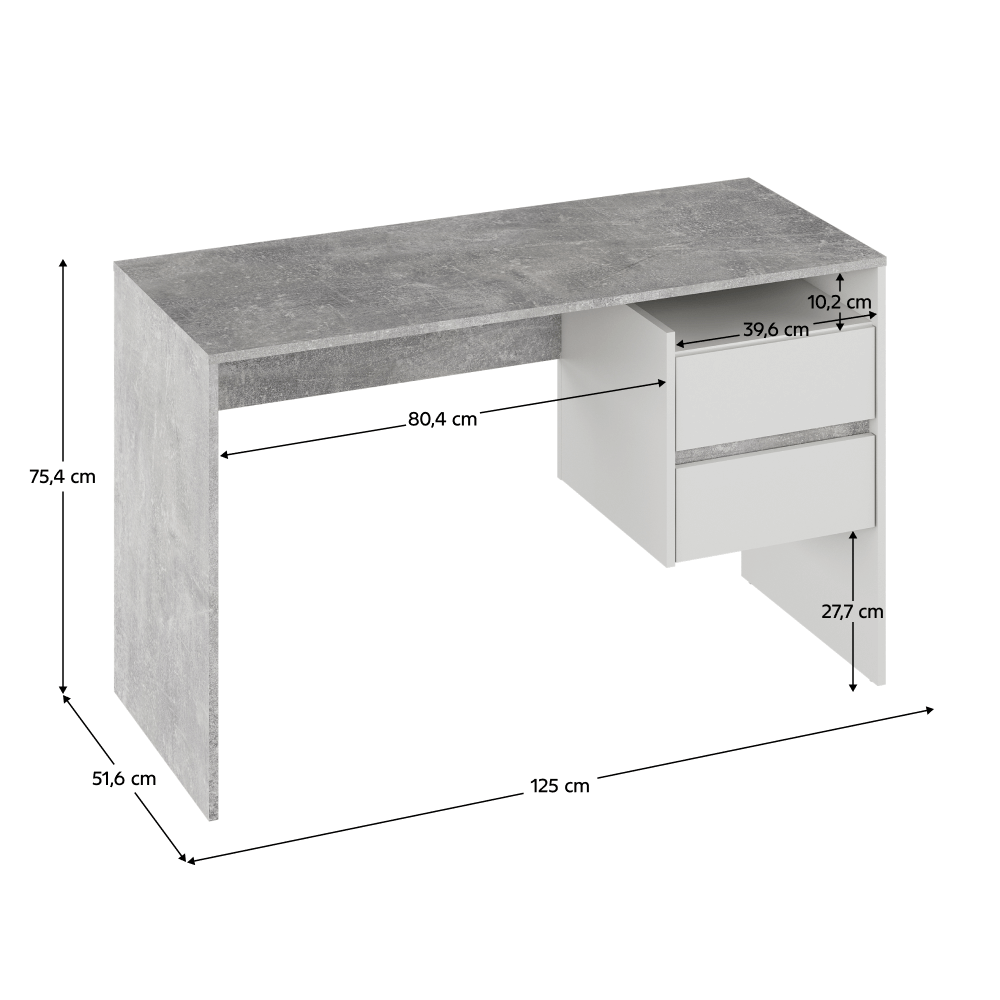 Számítógépasztal, beton/fehér, TULIO NEW