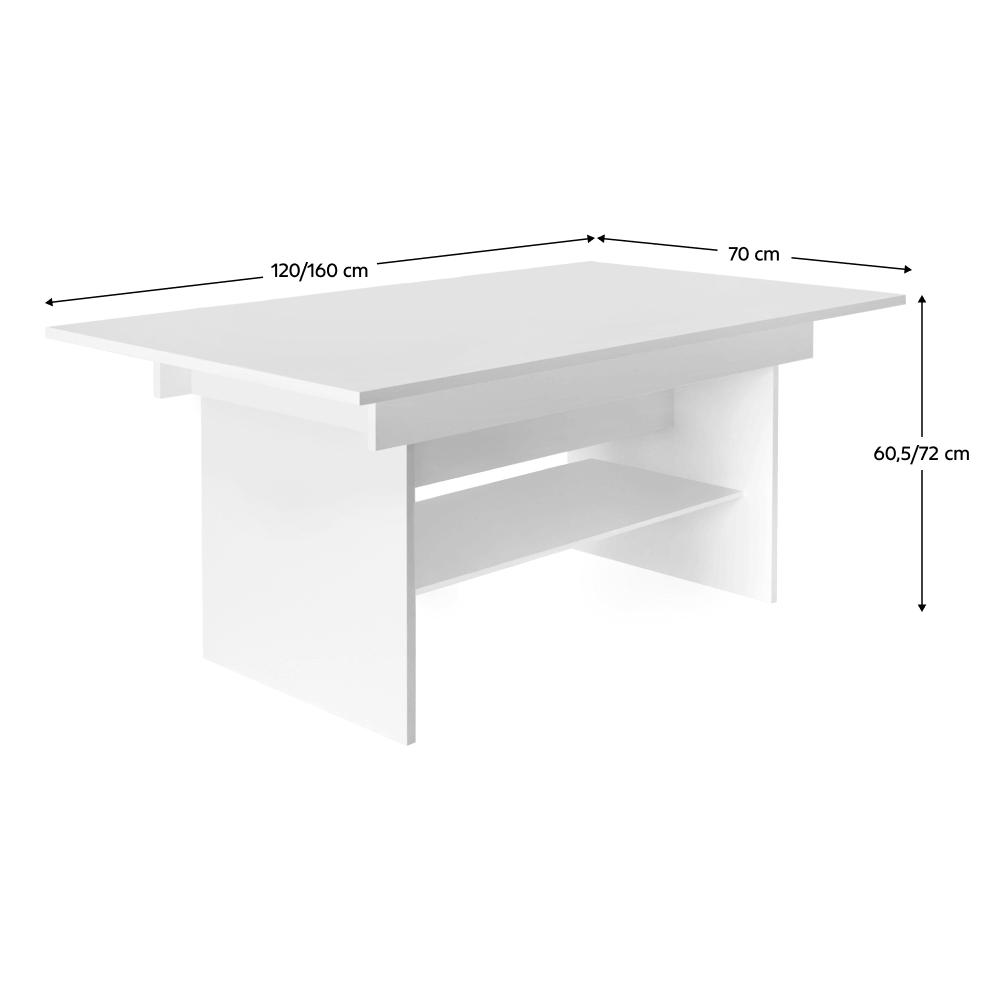 Jedálenský/konferenčný rozkladací stôl, biela, 120/160x70 cm, LAVKO NEW