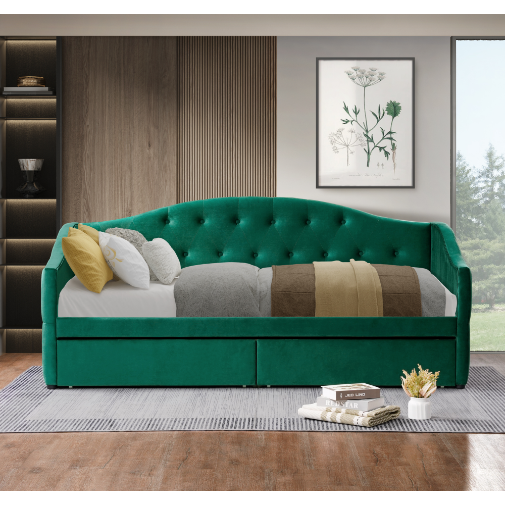 Posteľ s úložným priestorom, 90x200, zelená Velvet látka, ZASKA