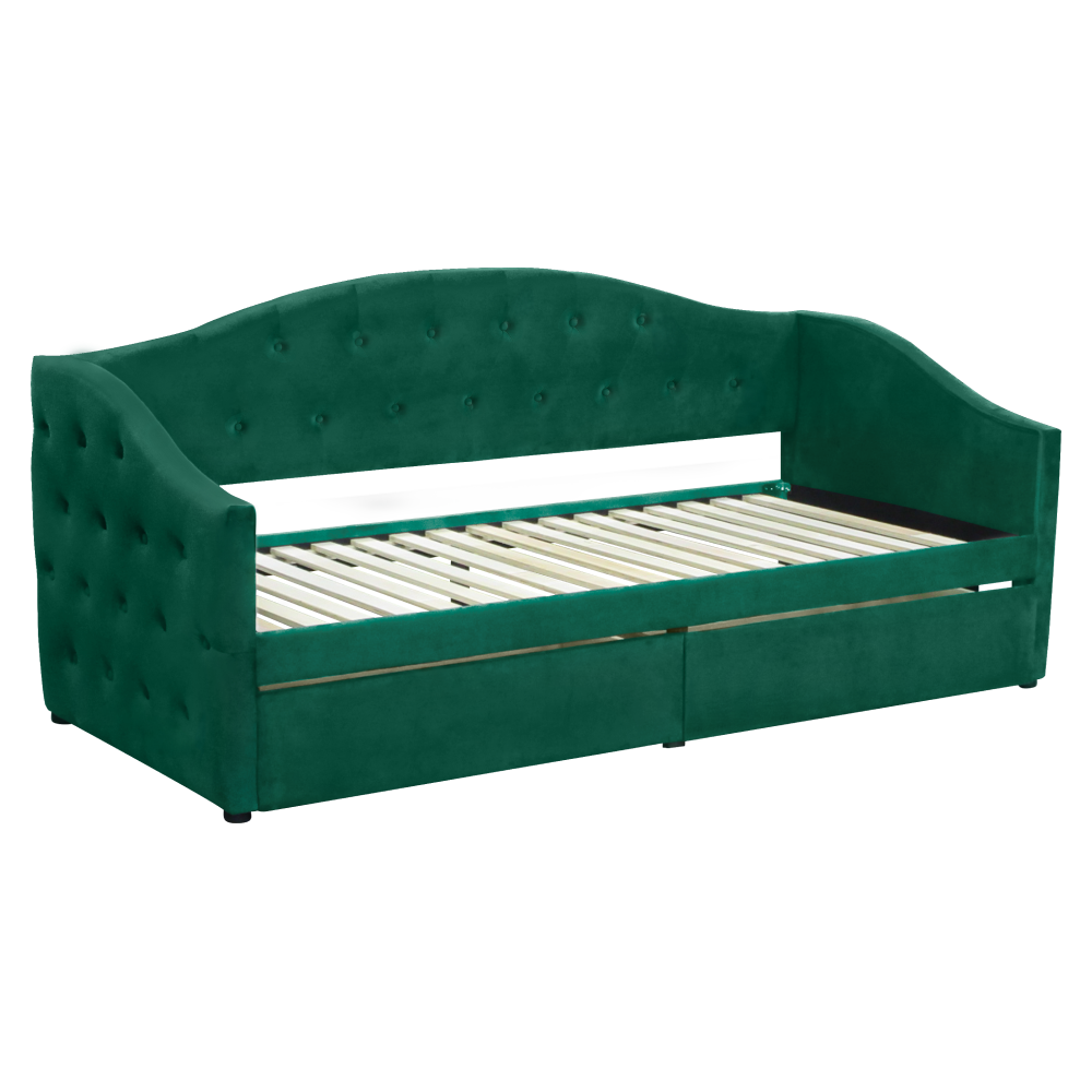 Posteľ s úložným priestorom, 90x200, zelená Velvet látka, ZASKA
