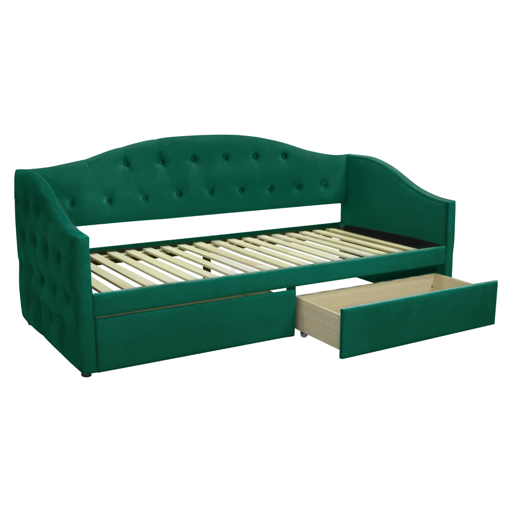 Posteľ s úložným priestorom, 90x200, zelená Velvet látka, ZASKA