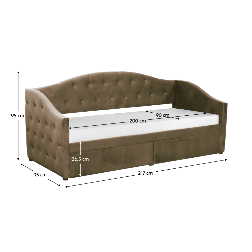 Posteľ s úložným priestorom, 90x200, hnedá Velvet látka, ZASKA