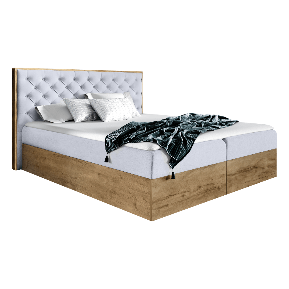 Boxspring ágy, 200x200, szürke paros szövet/lancelot tölgy, wood 3