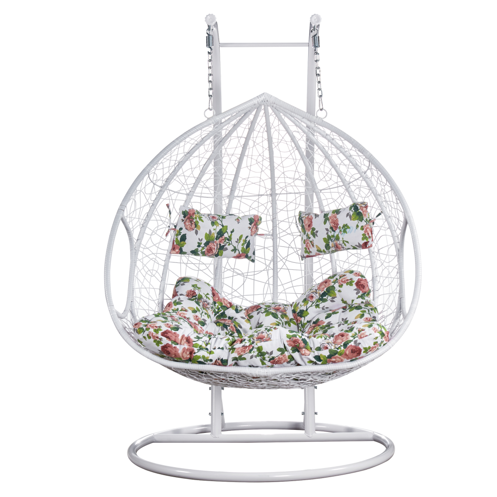 Dupla függőfotel, fehér/virágos minta, DELIA