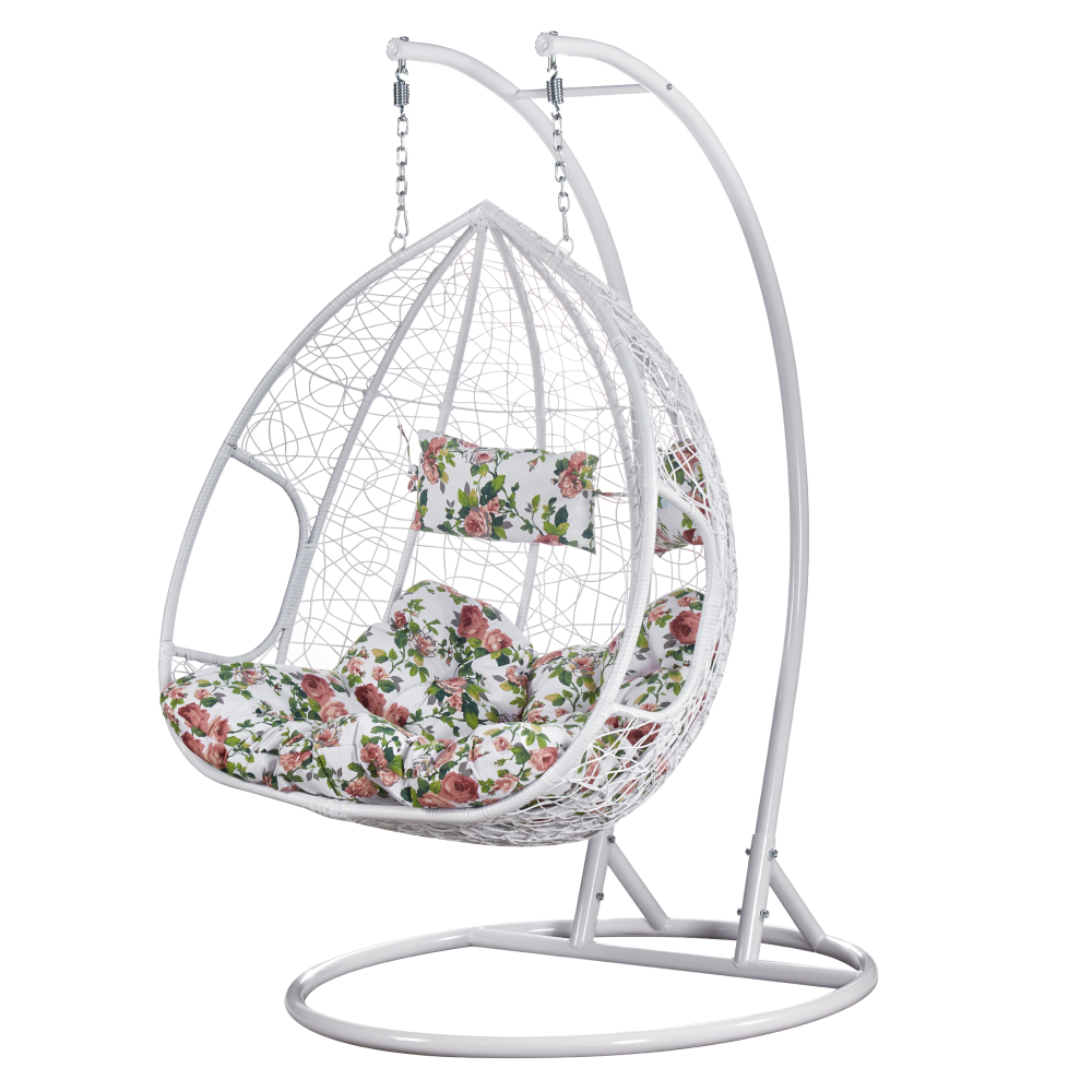 Dupla függőfotel, fehér/virágos minta, DELIA