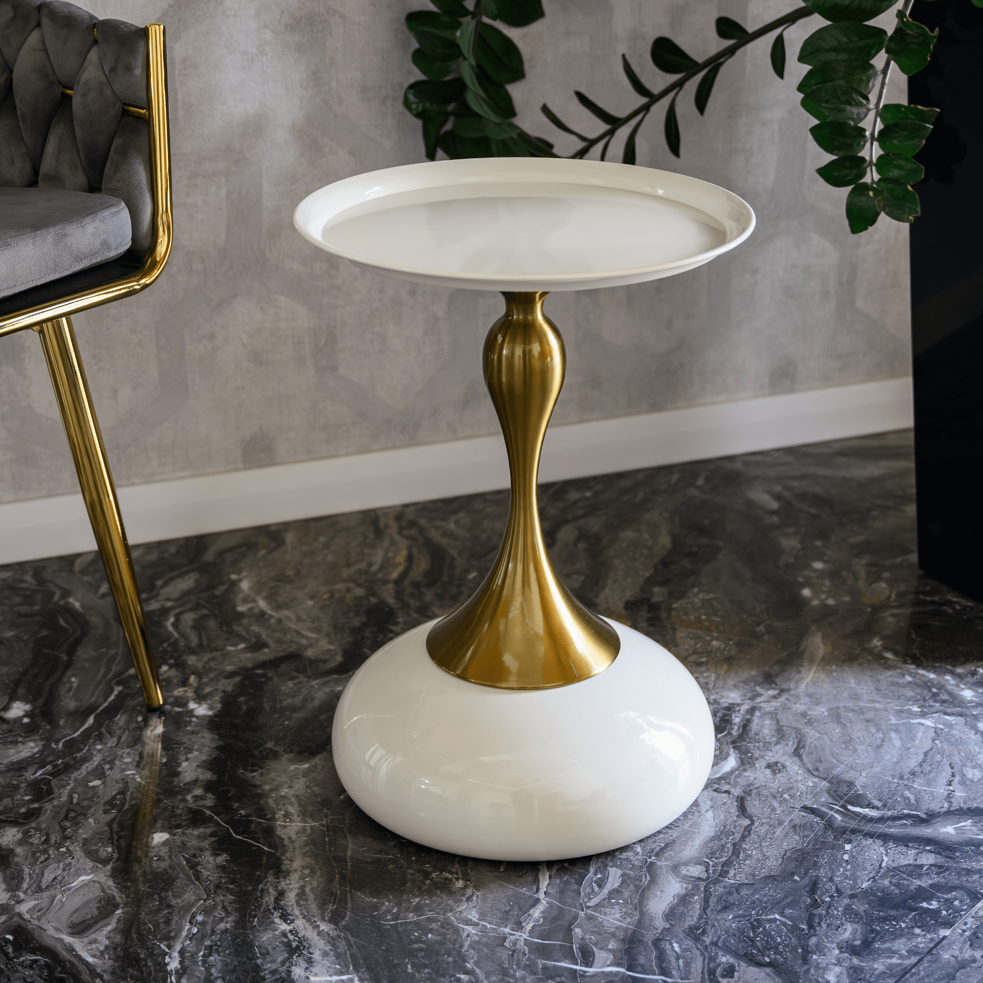 Kisasztal, fehér Ivory/arany, FEJ