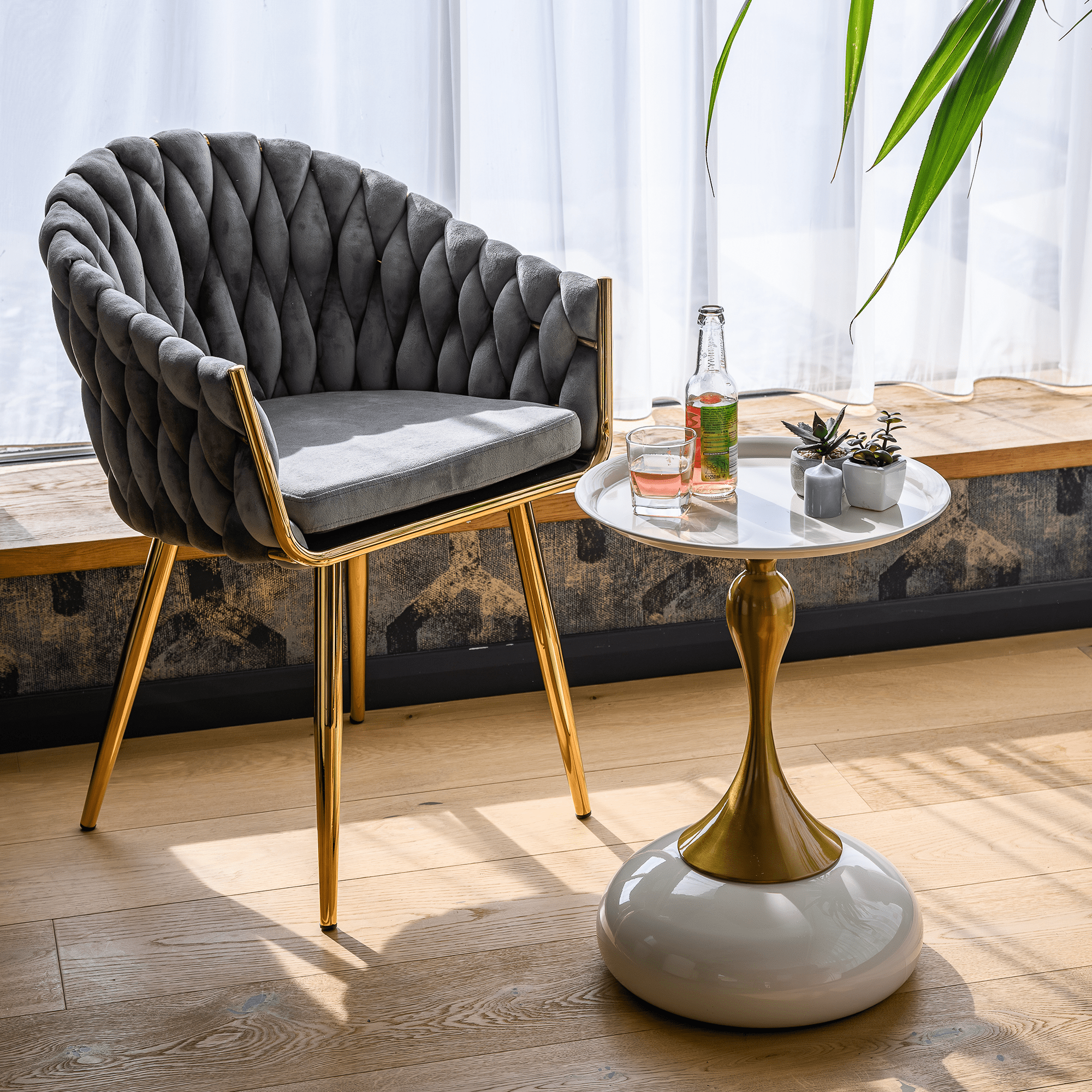 Kisasztal, fehér Ivory/arany, FEJ