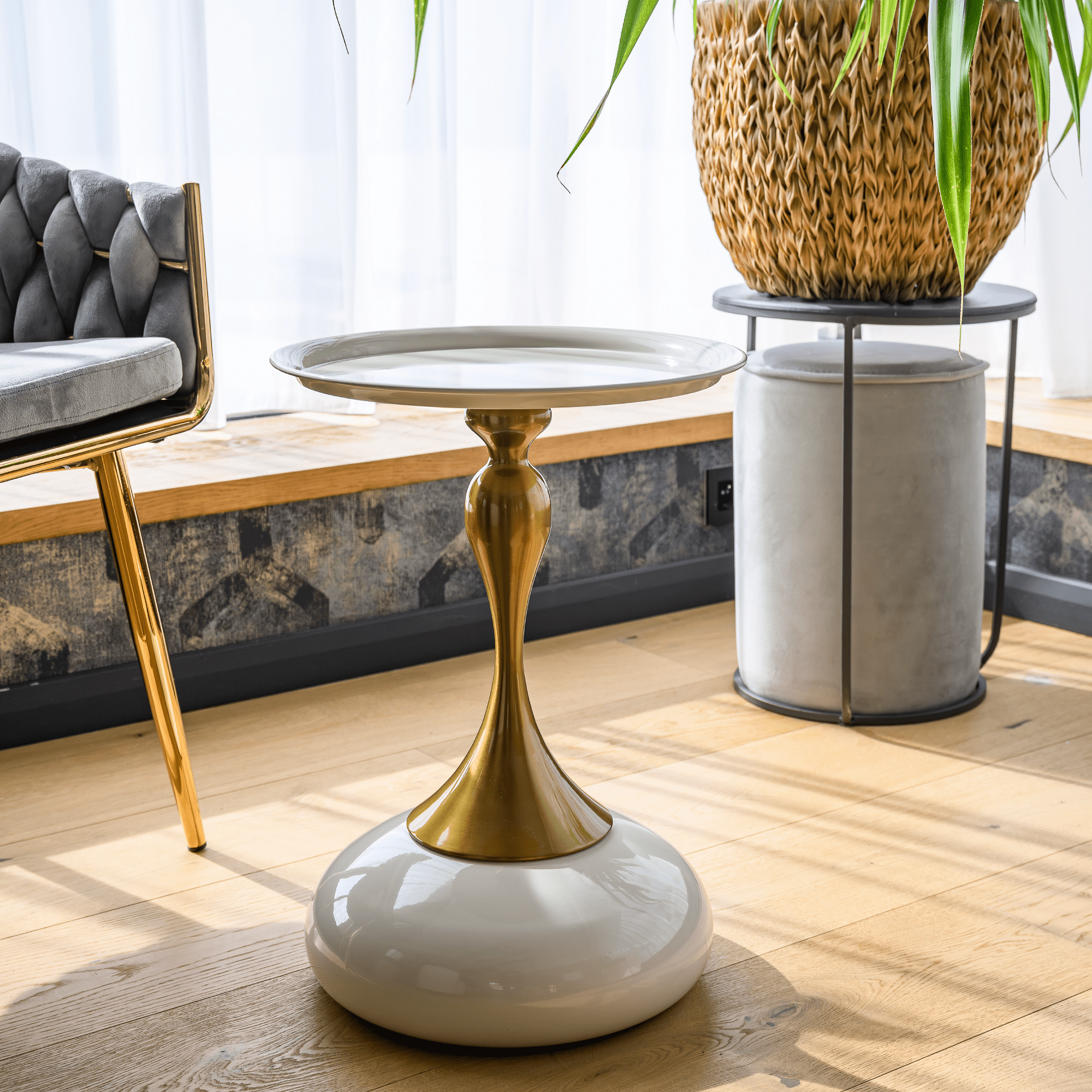 Kisasztal, fehér Ivory/arany, FEJ