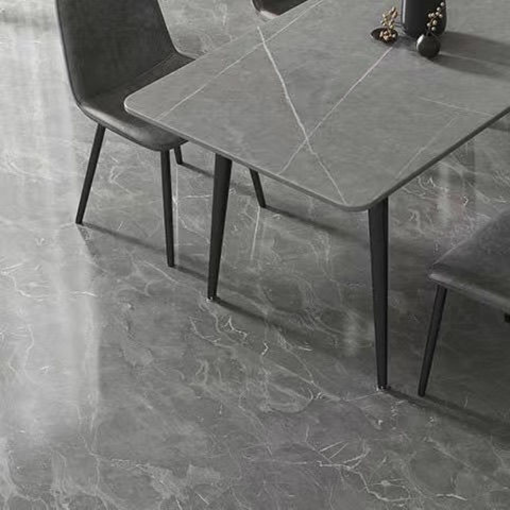 Jedálenský stôl, sivý mramor/čierna, 121x71 cm, FLORENC TYP 1