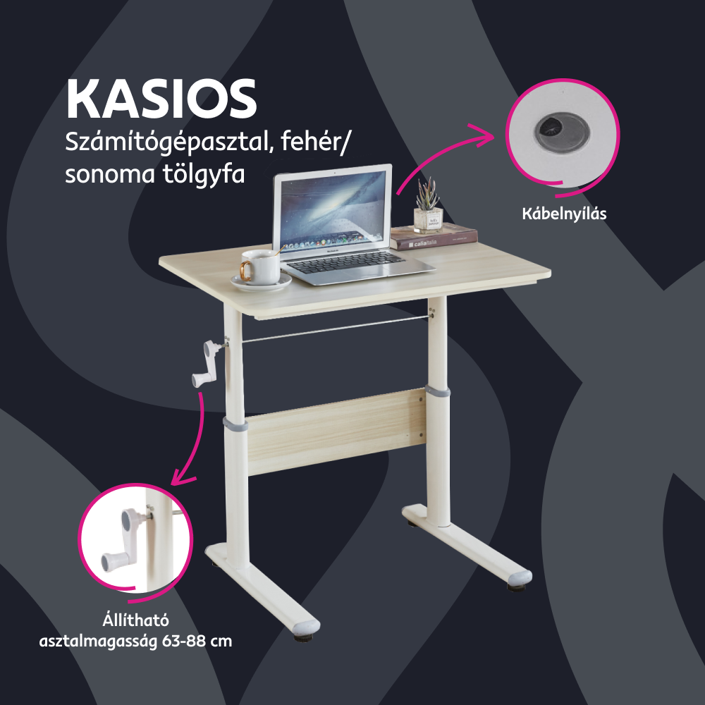 Növekvő íróasztal, tölgy/fehér, KASIOS