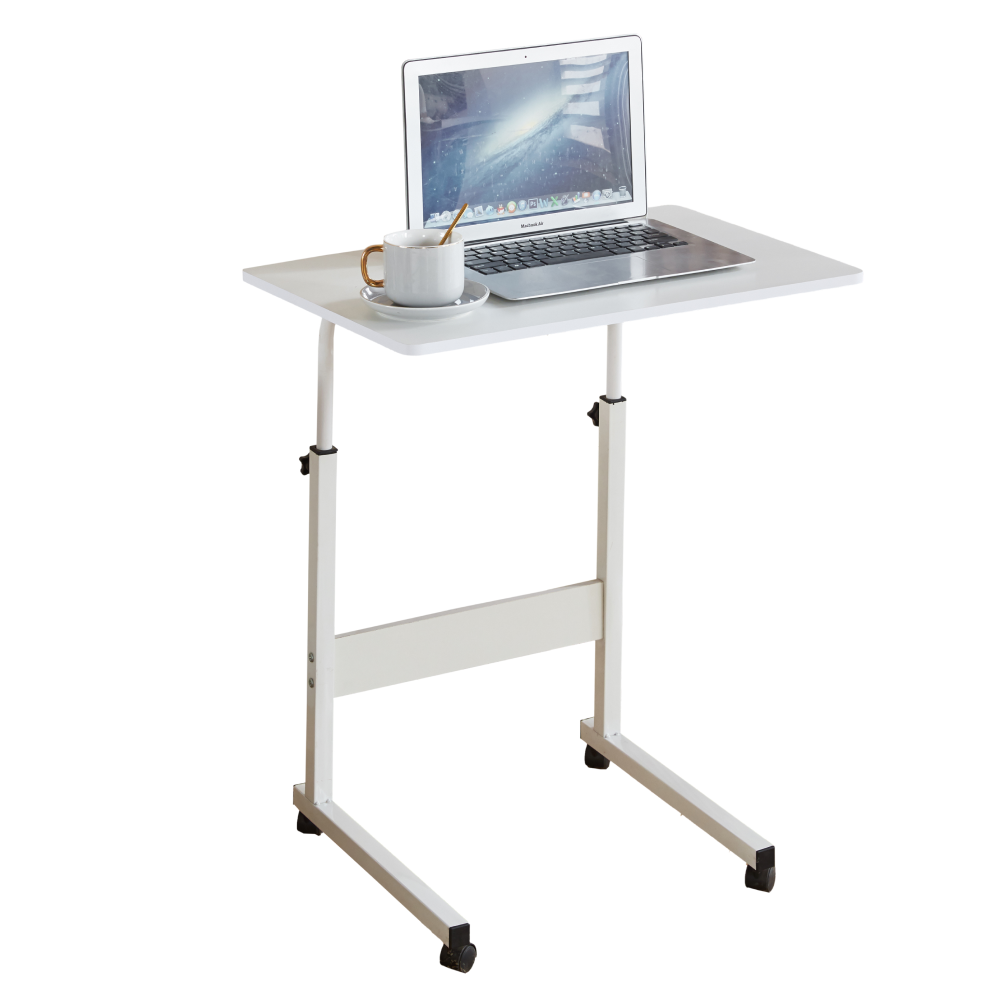 Állítható PC asztal kerekekkel, fehér, JUSTUS