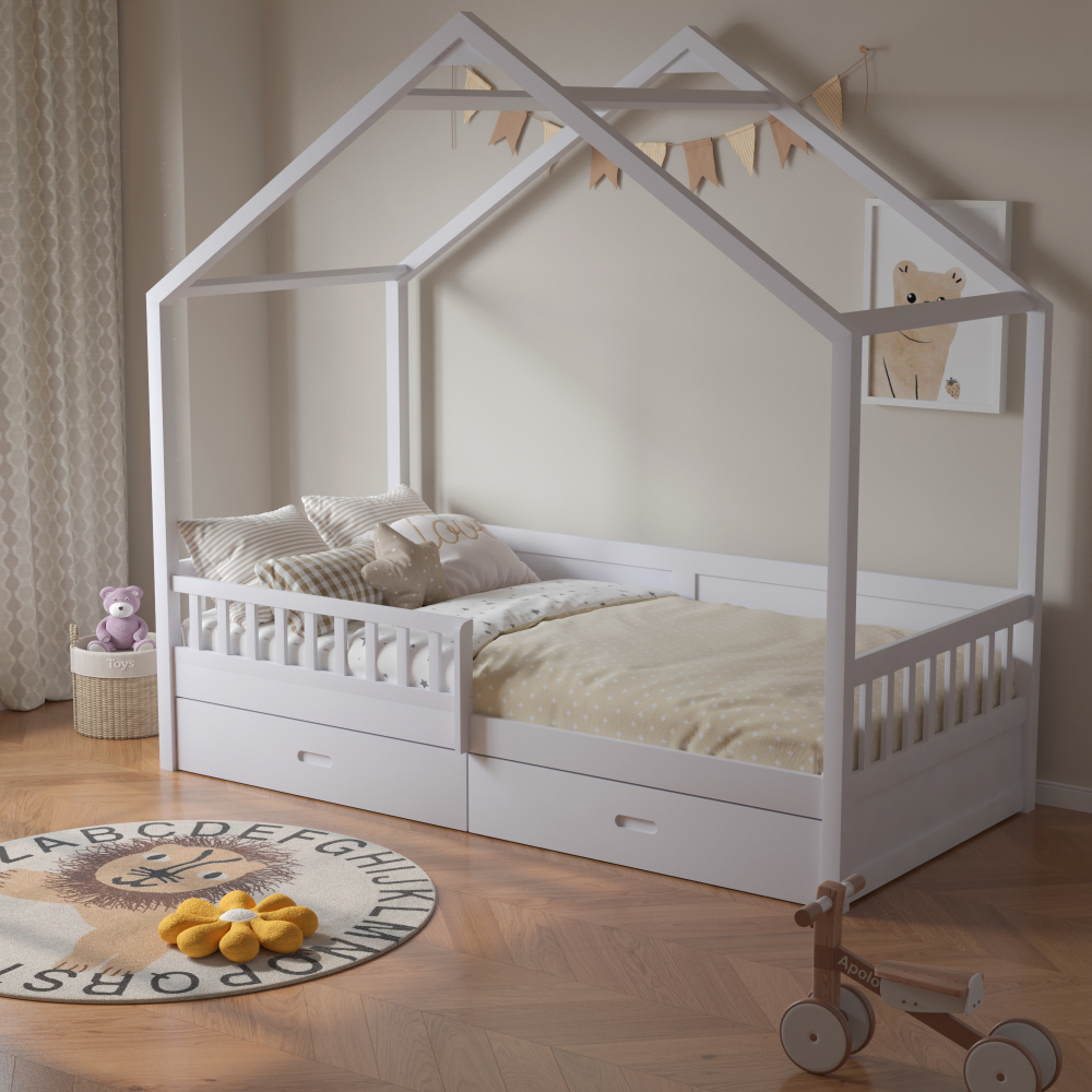 Montessori posteľ, 90x200, biela, masív, BIANKA