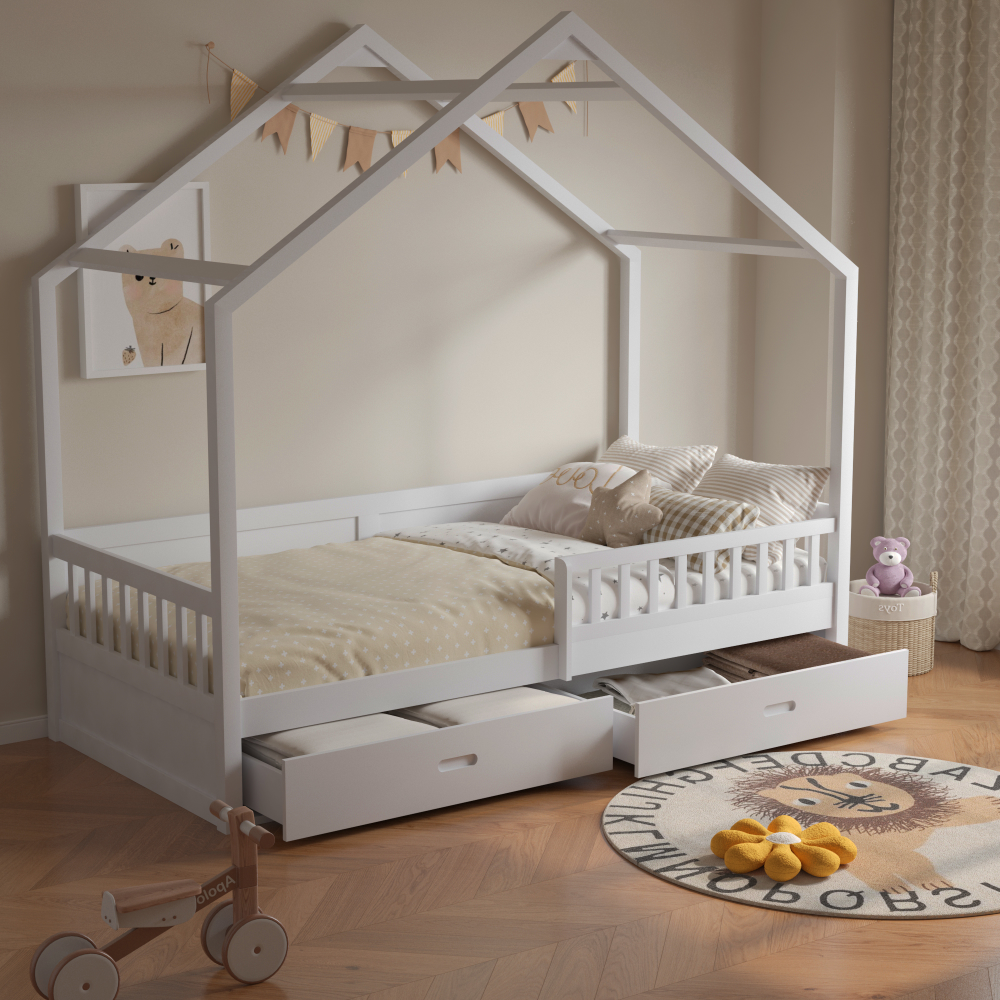 Montessori ágy, 90x200, fehér, tömör, BIANKA