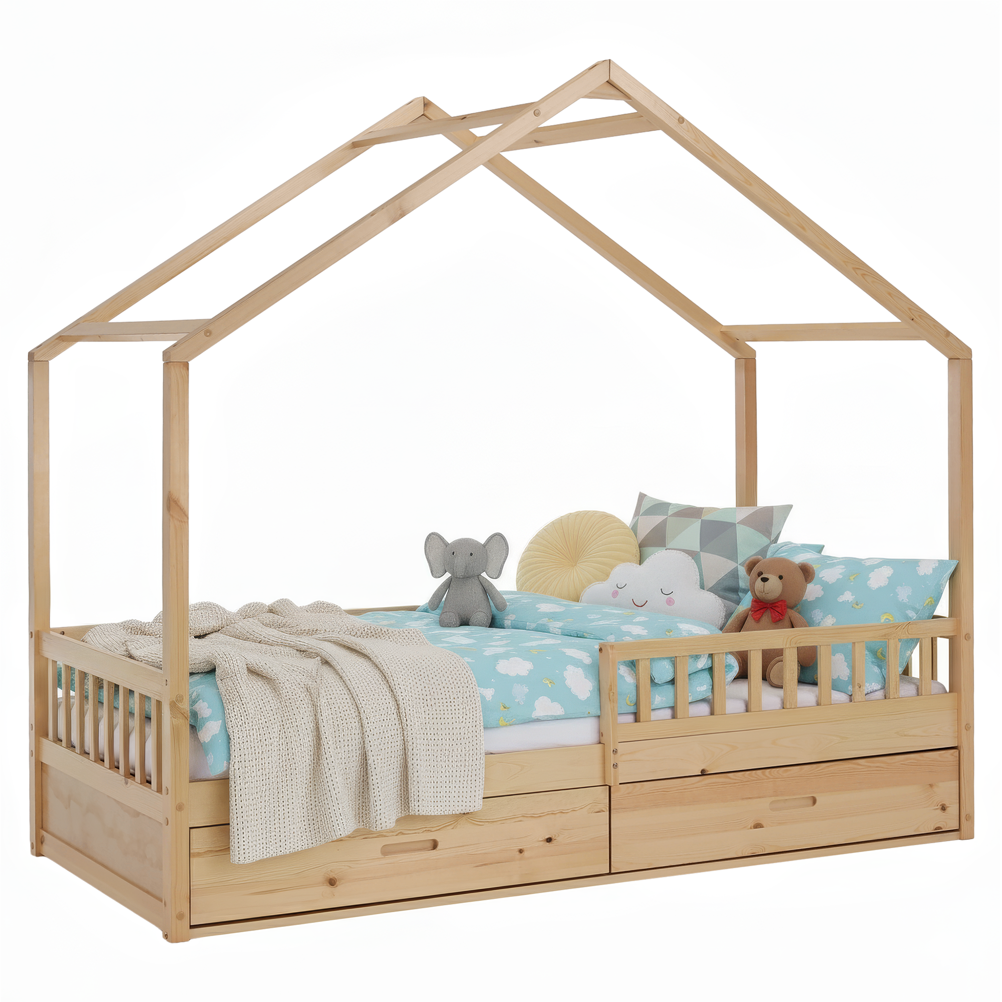 Montessori ágy, 90x200, természetes, tömör, BIANKA