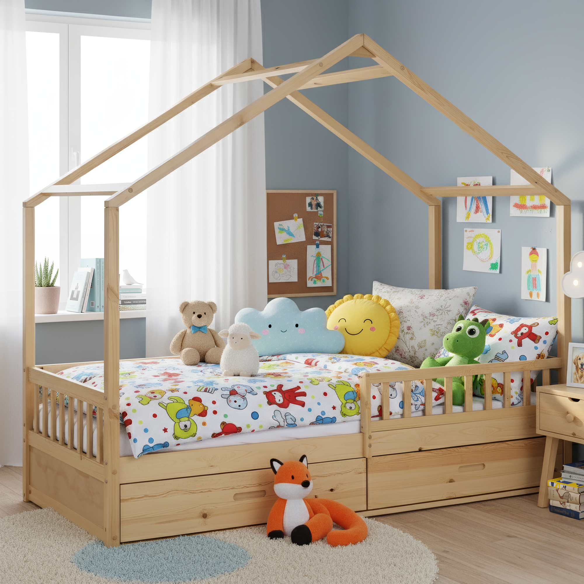 Montessori ágy, 90x200, természetes, tömör, BIANKA