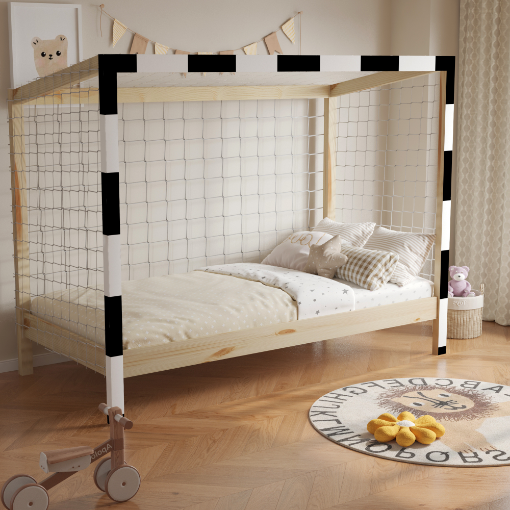 Montessori ágy, természetes/fehér/fekete, 90x200, FUTAL