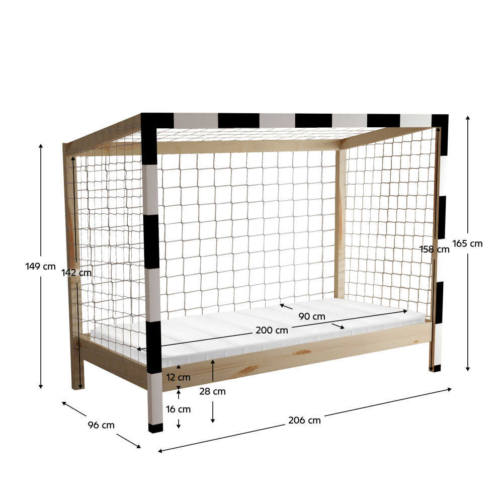 Montessori ágy, természetes/fehér/fekete, 90x200, FUTAL