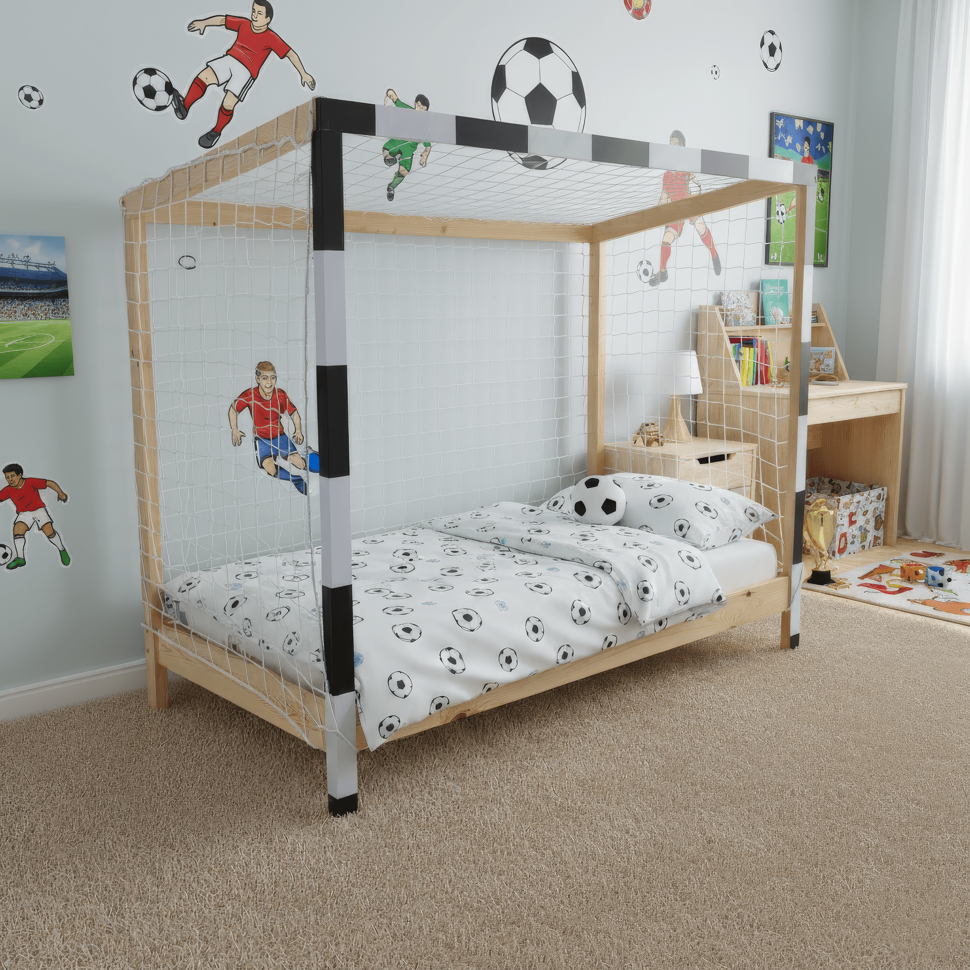 Montessori posteľ, prírodná/biela/čierna, 90x200, FUTAL