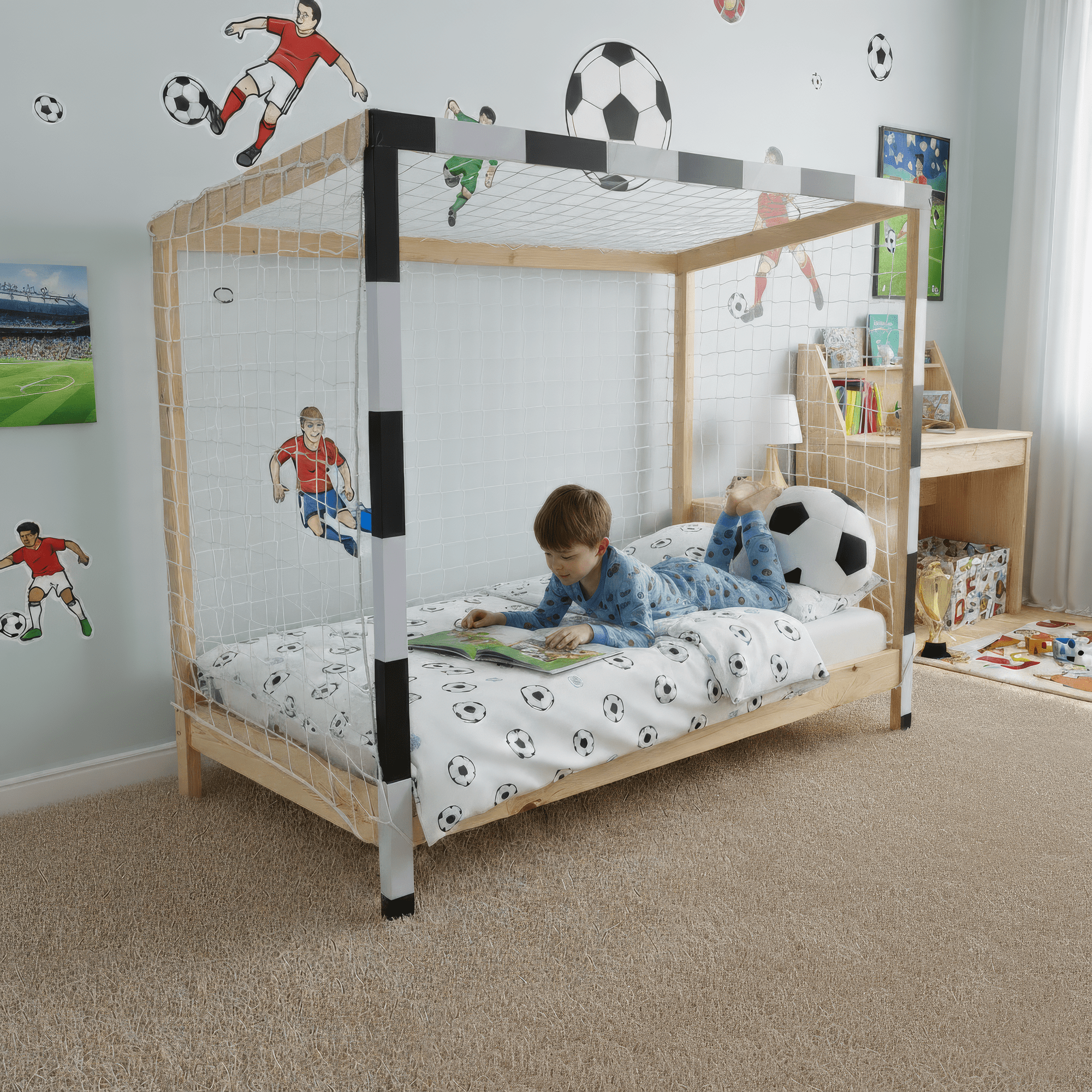 Montessori posteľ, prírodná/biela/čierna, 90x200, FUTAL