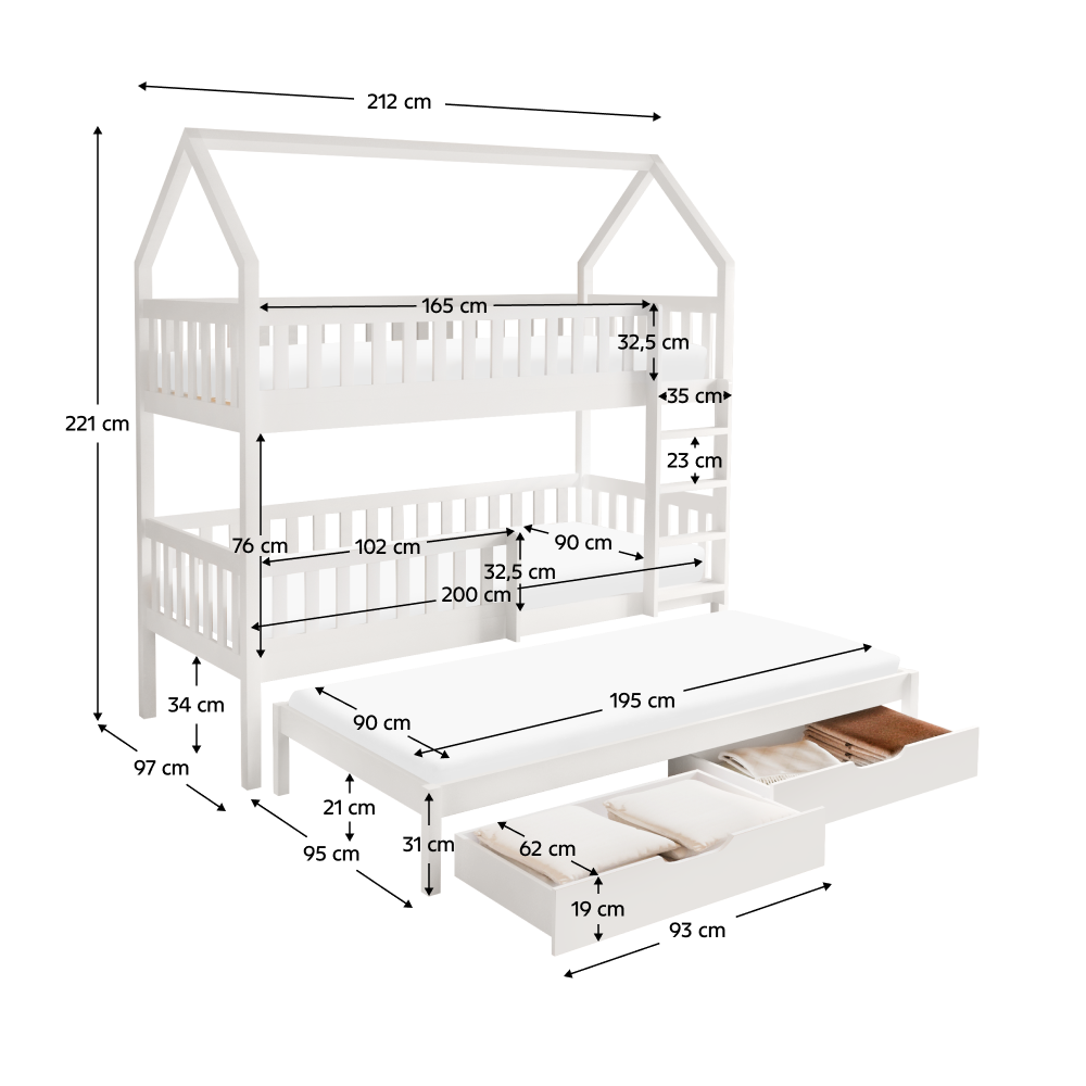 Montessori emeletes ágy pótággyal, fehér, VENITA TYP 1 Montessori emeletes ágy pótággyal, fehér, VENITA TYP 1