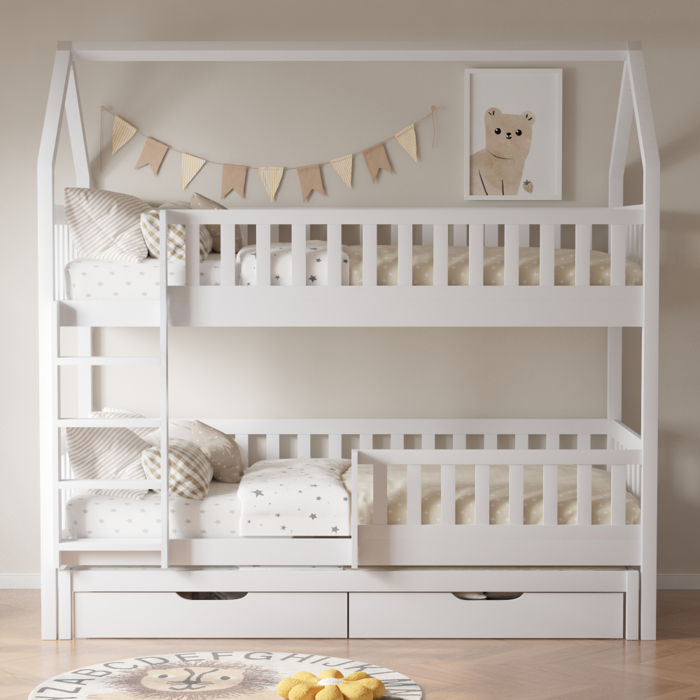 Montessori emeletes ágy pótággyal, fehér, VENITA TYP 1 Montessori emeletes ágy pótággyal, fehér, VENITA TYP 1