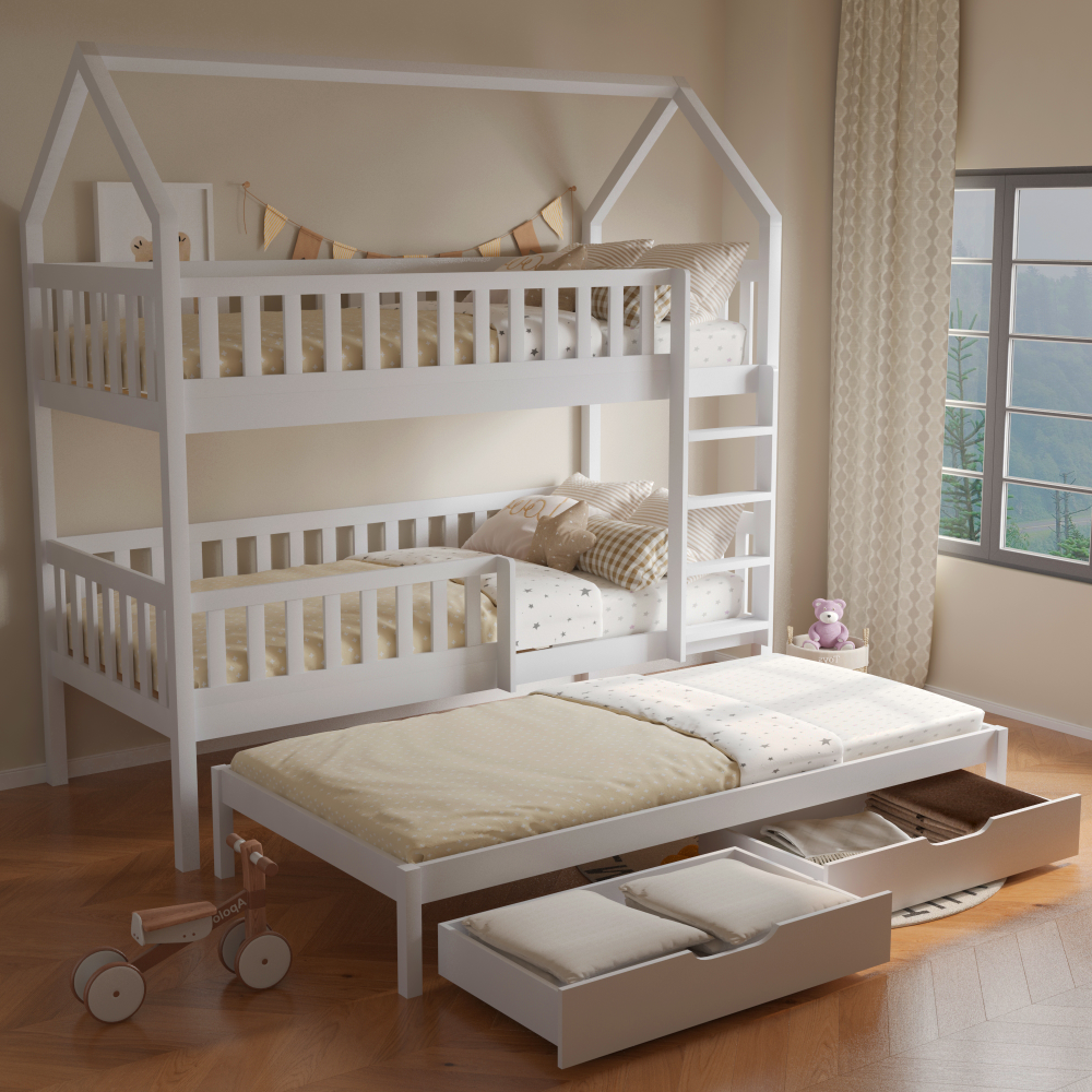 Montessori emeletes ágy pótággyal, fehér, VENITA TYP 1 Montessori emeletes ágy pótággyal, fehér, VENITA TYP 1