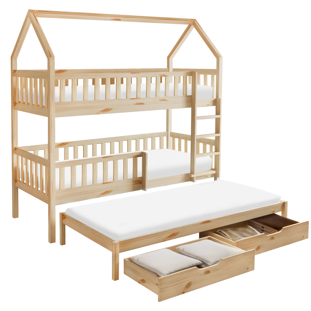 Montessori emeletes ágy pótággyal, természetes, VENITA TYP 1