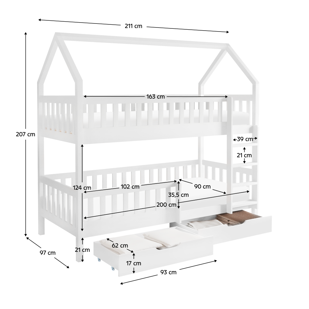Montessori poschodová posteľ, biela, VENITA TYP 2