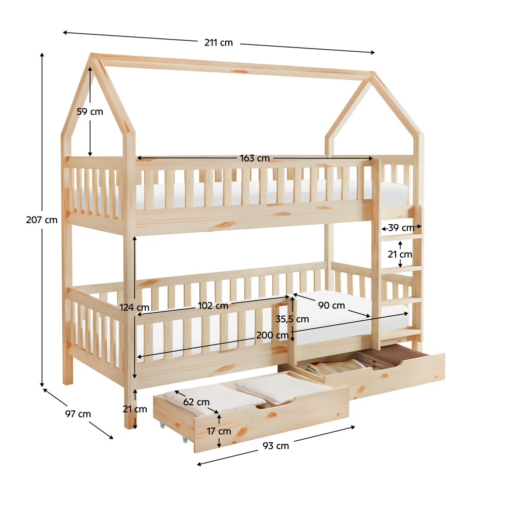 Montessori poschodová posteľ, prírodná, VENITA TYP 2