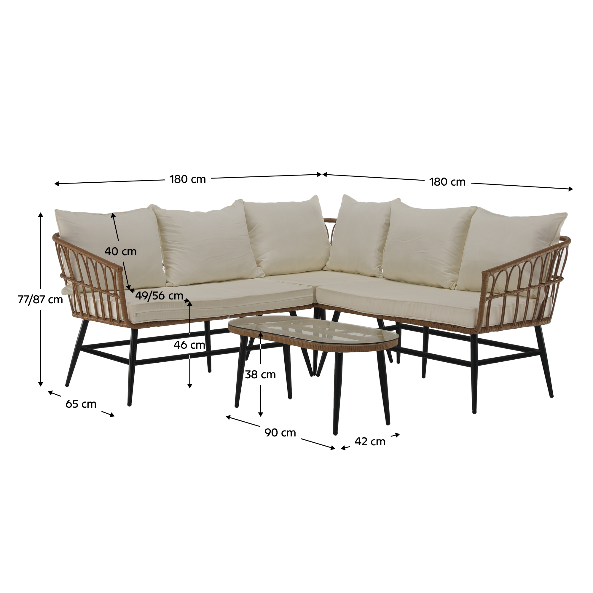 Kerti rattan szett, természetes/bézs/fekete, ARALY