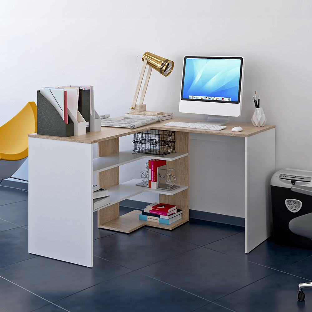 Sarok számítógépasztal, sonoma tölgy/fehér, TAMARI Sarok számítógépasztal, sonoma tölgy/fehér, TAMARI