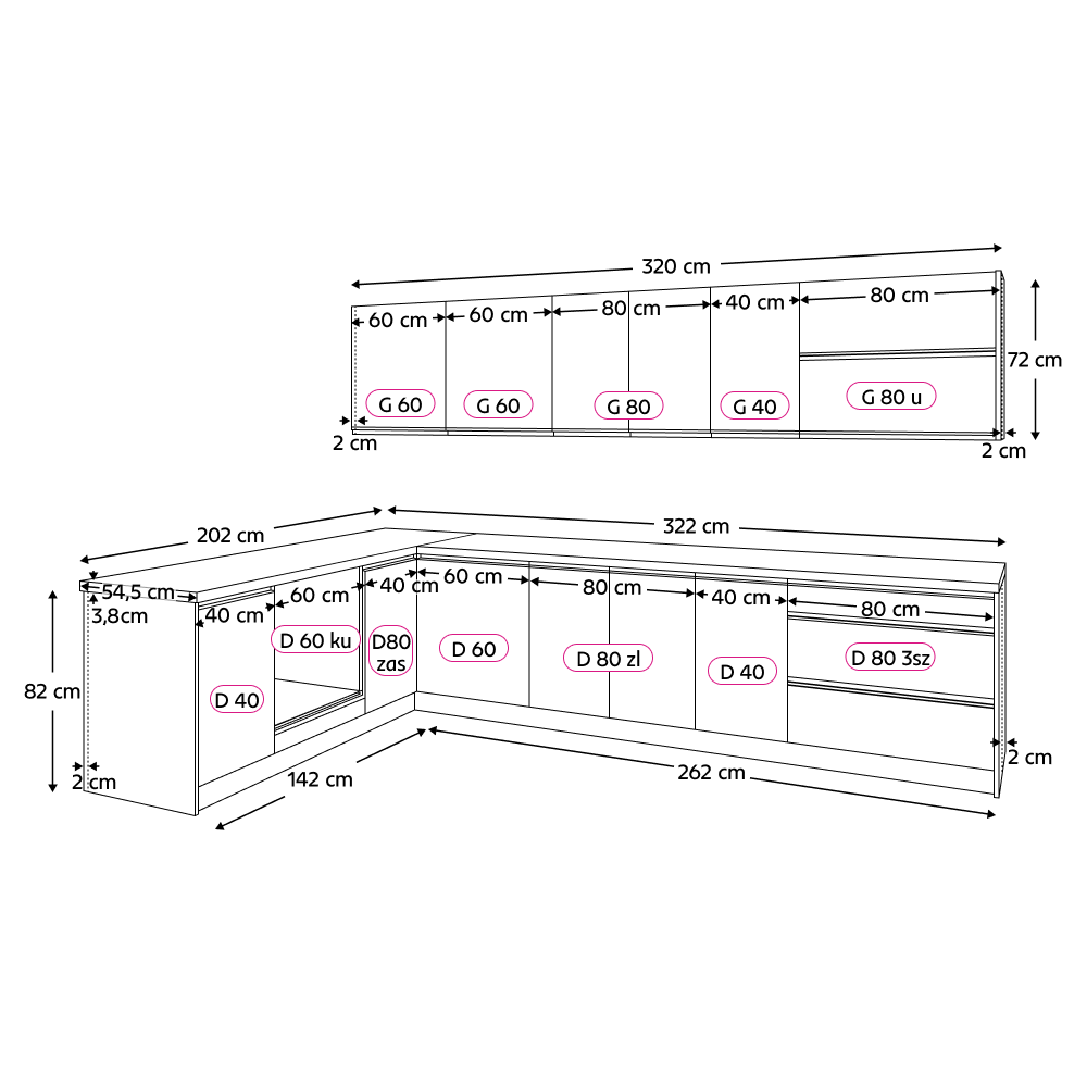 Rohová univerzálna kuchynská linka 320x200, biela vysoký lesk HG/biela FLOT