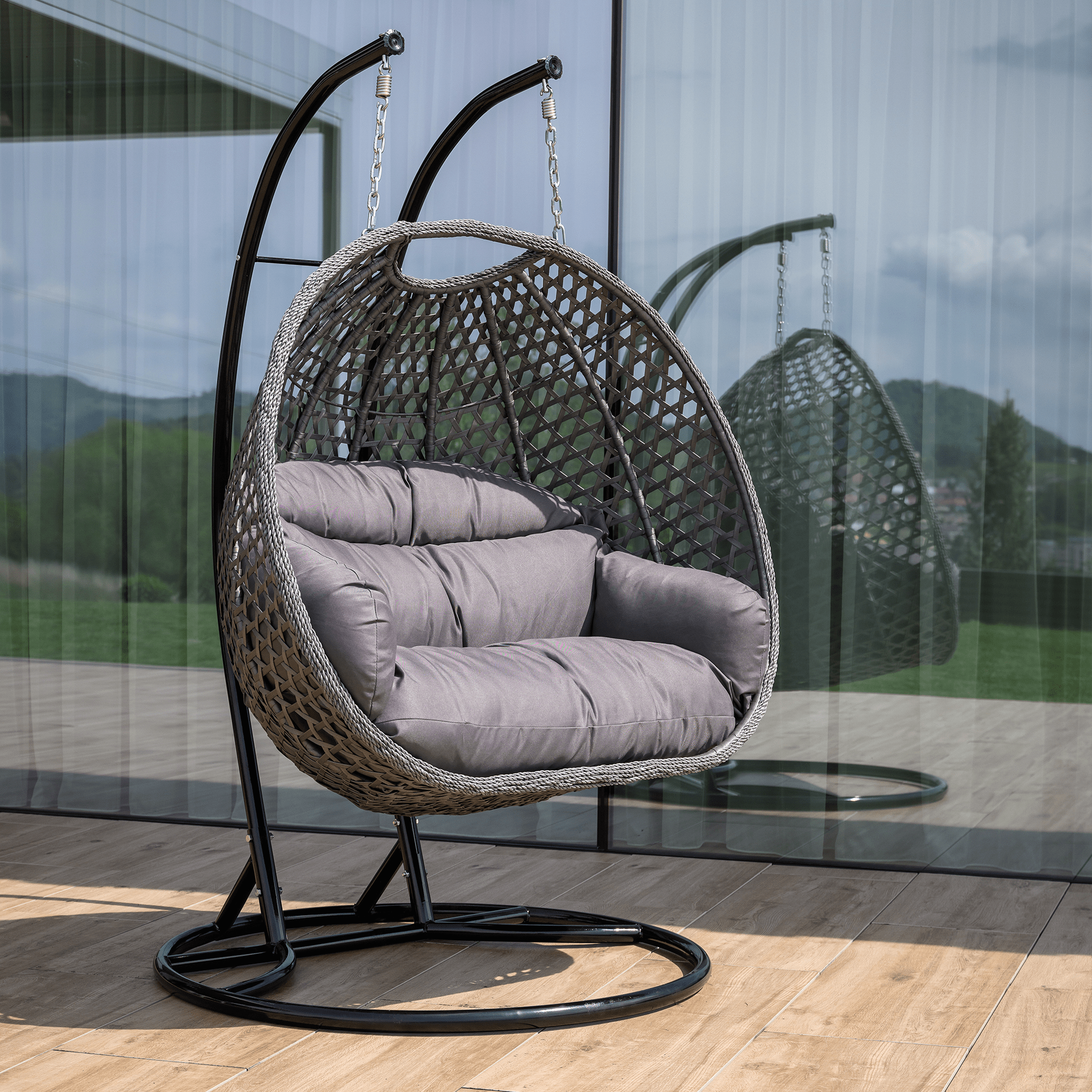 Függő dupla fotel, fekete/szürke/sötétszürke, DAKAN NEW