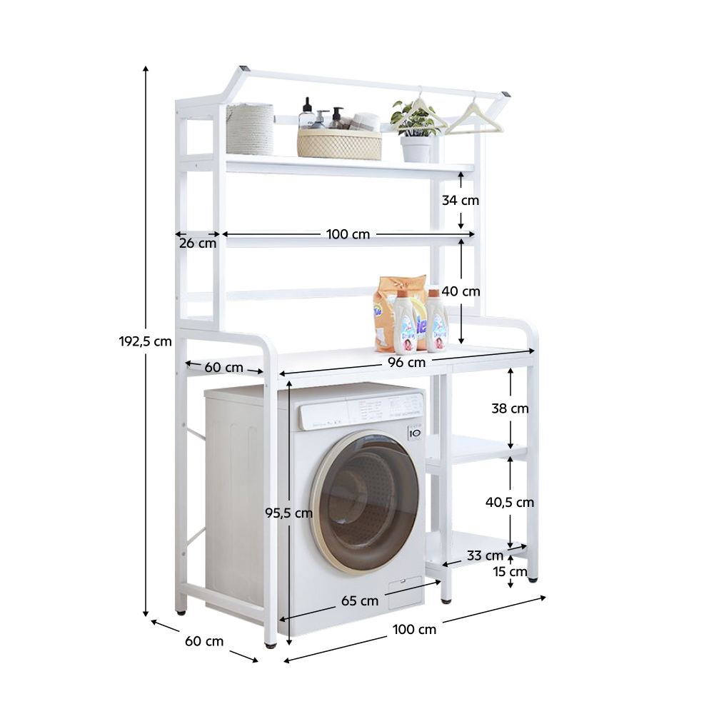 Polcállvány mosógép fölé, fehér, JABIR