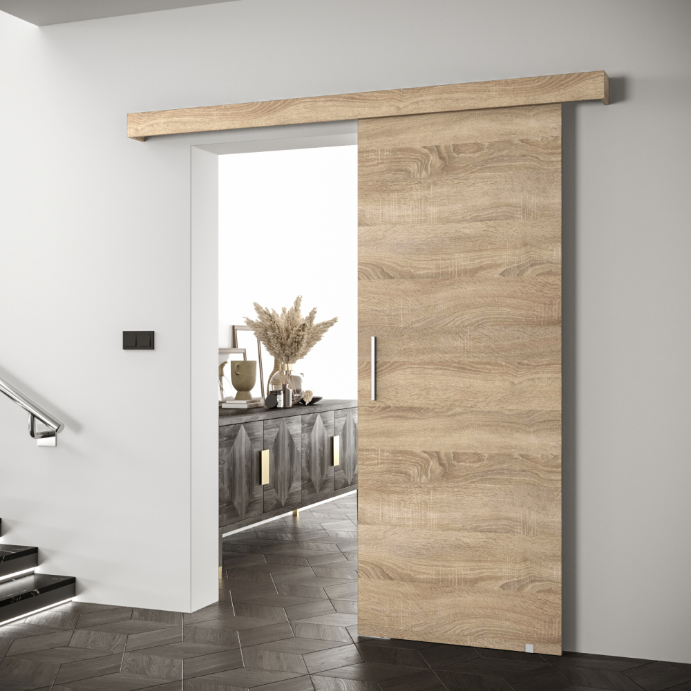 Posuvné dveře, dub sonoma/dub sonoma/stříbrná, SALDOR 90 1