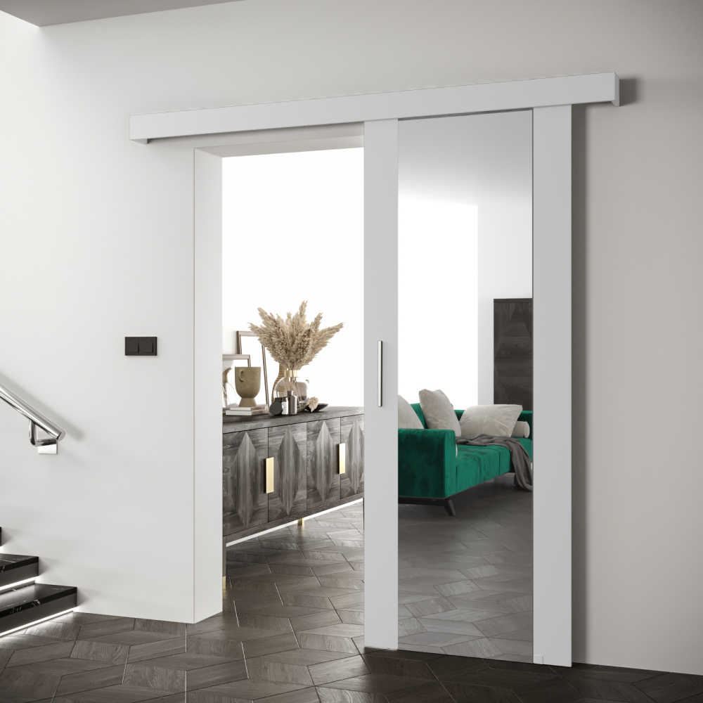 Posuvné dveře se zrcadlem, bílá/bílá/stříbrná, SALDOR 90 2