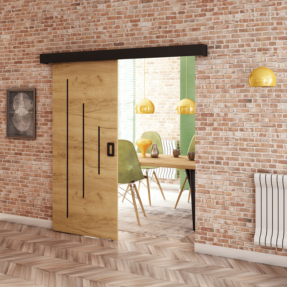 Posuvné dveře, dub craft zlatý/černá/černá, BERI 90 Y