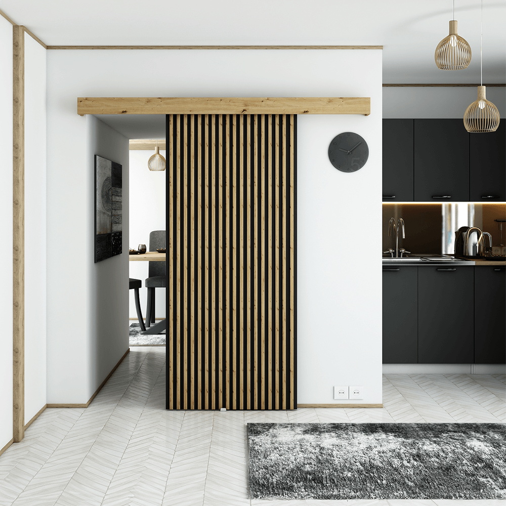 Posuvné dveře, černá/dub artisan, MODEN 90 1