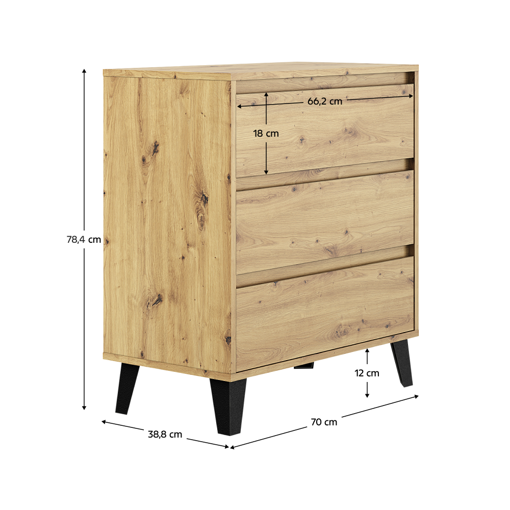 Komód, artisan tölgy, BOGAN NEW 3S70