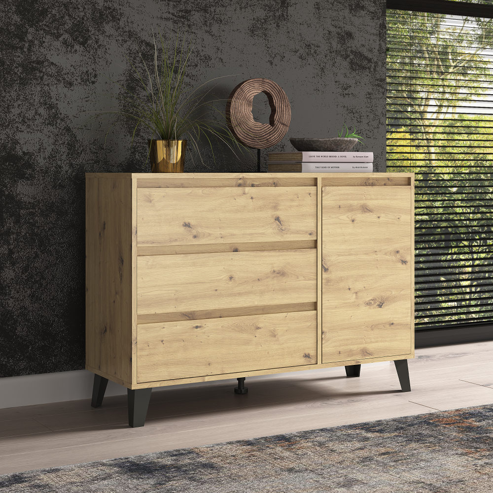 Komoda, dub artisan, BOGAN NEW 1D3S