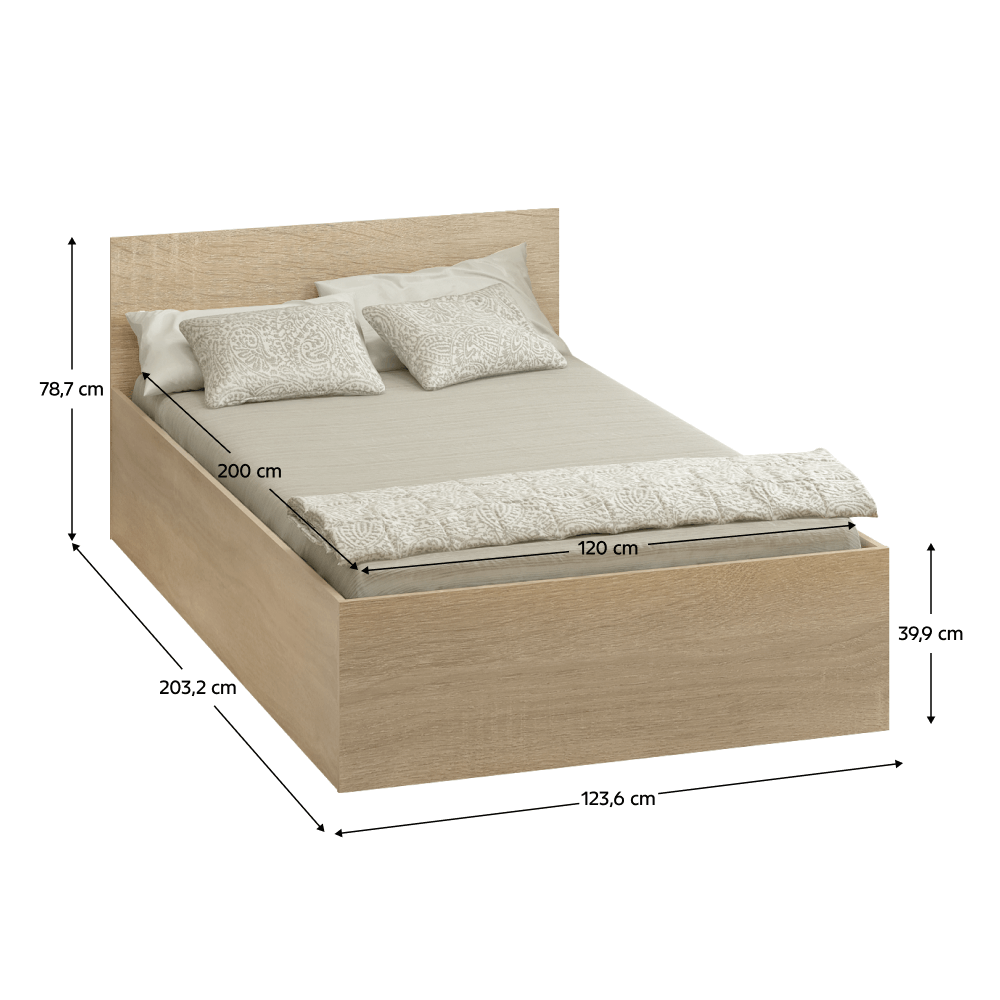 Posteľ s kovovým roštom a úložným priestorom, 120x200, dub sonoma, DOLI