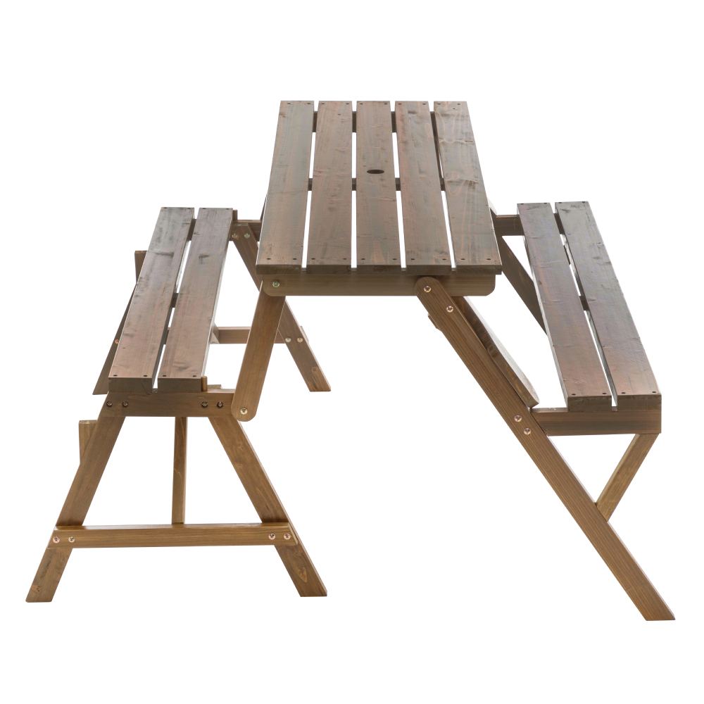 Kerti asztal/pad, 2 az 1-ben, barna, ZAGIR