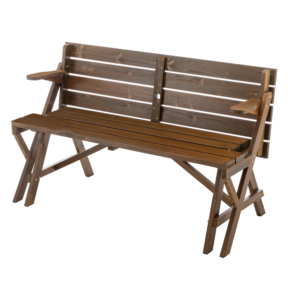 Kerti asztal/pad, 2 az 1-ben, barna, ZAGIR