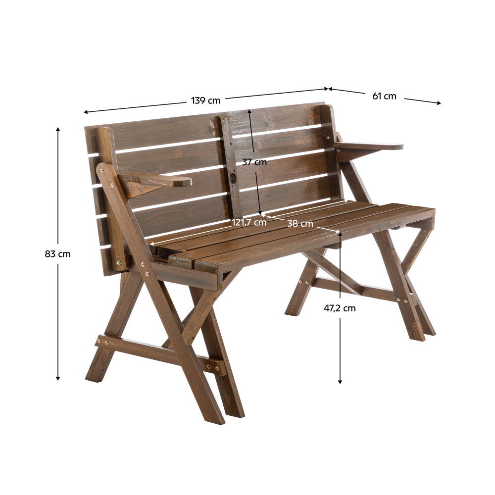 Kerti asztal/pad, 2 az 1-ben, barna, ZAGIR